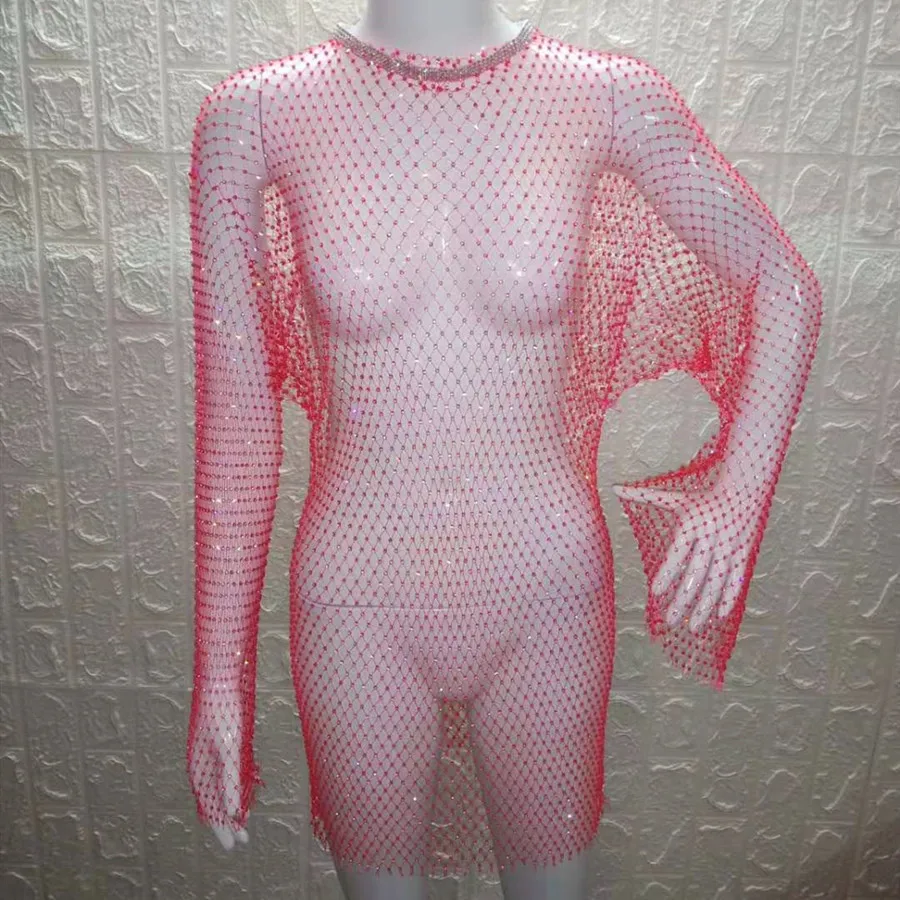 VIKINII Long Sleeve Hollow Summer Beach Crystal Dress 2020 Sexy Women Cover Ups Rhinestone Dresses Gold Beach Female Cover Ups