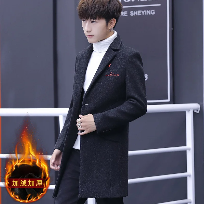 

Trench Coat Men's Korean-style Spring And Autumn Mid-length Woolen Coat Men Woolen Jacket 2019 New Style Men'S Wear Trend Winter