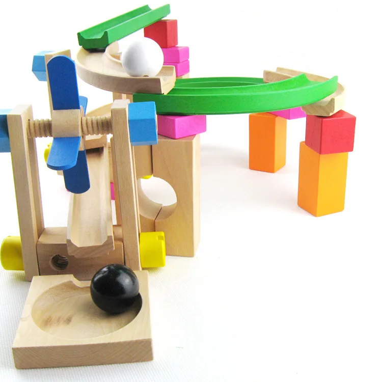 

Wooden Intelligence Educational Early Childhood Xy07 Roller Coaster Track Building Blocks Ball Bearing Camera Track Unit Blocks