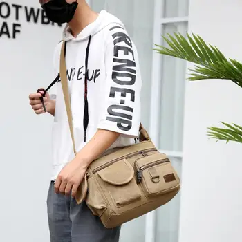 

Casual Messenger Bag Men Canvas Large Capacity Shoulder Crossbody Multi-pocket Zipper Handbag Fashionable and Simple