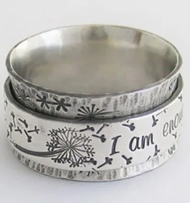 YSDLJG Fashion Punk Retro Dandelion Carving Ring I Am Enough Letter Women Wedding Engagement ring Jewelry Gift | Украшения и