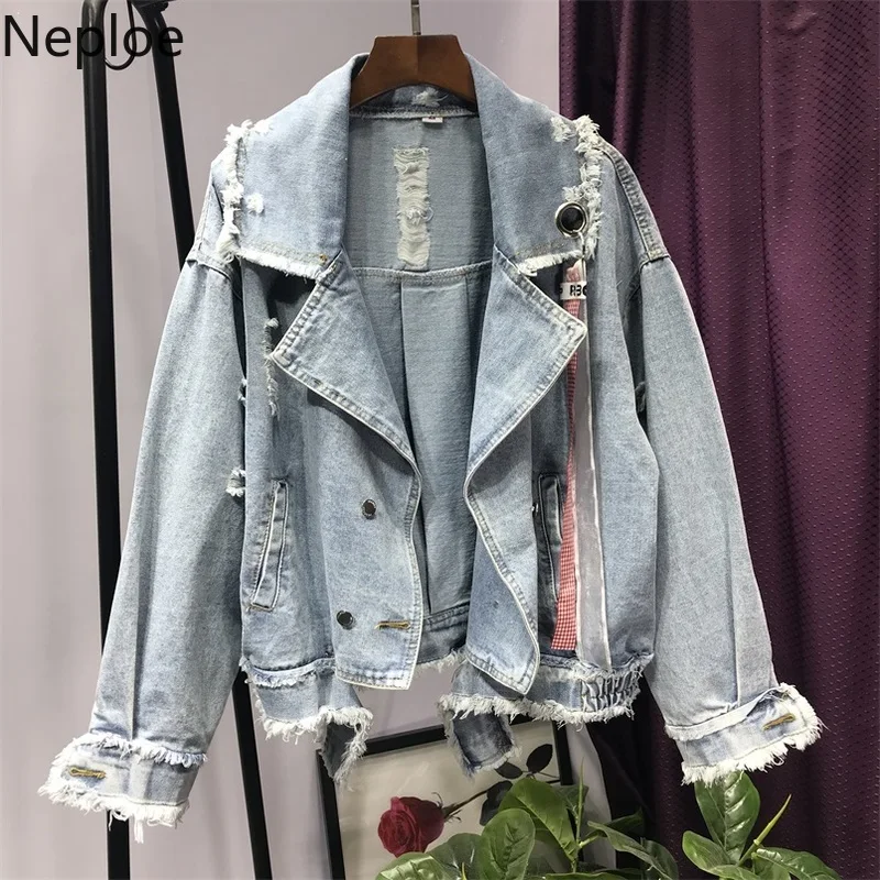 Neploe модная Корейская Для женщин джинсовая куртка осень зима Джинсовое Пальто