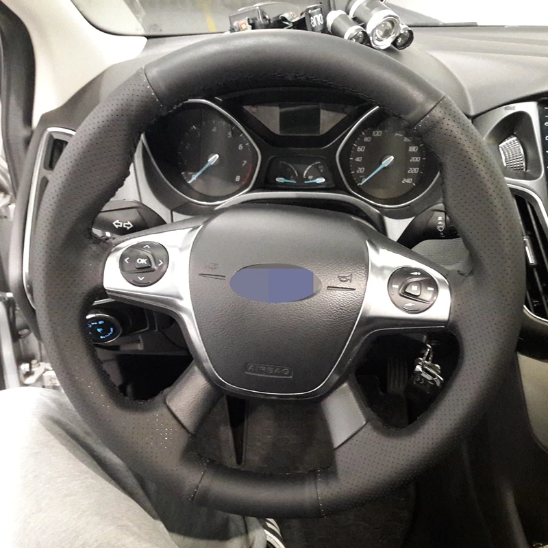 Черная мягкая искусственная кожа DIY чехол рулевого колеса автомобиля Ford Focus 3 2012- C-MAX 2011- KUGA Escape 2013