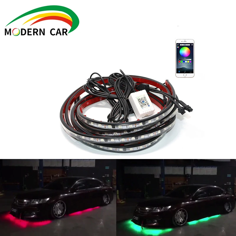 Неоновый светильник для светильник системы под яркость автомобиля 4 штуки гибкий светодиодный полосы для различных световых эффектов с Управление применение цветная(RGB