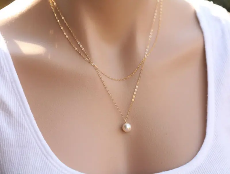 1Pc Women Fashion Charming Luxury Imitation Pearl Double Layer Gold/Silver Color Chain Necklace Jewelry Wedding Party Gift