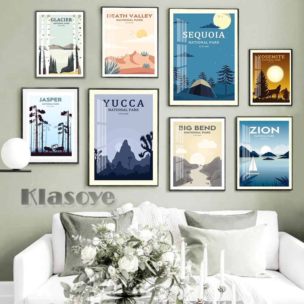 World City Travel Map Poster Yucca Tantalsequoia Landscape Canvas Painting Yosemite Sion Prints Art Wall Picture Home Decor