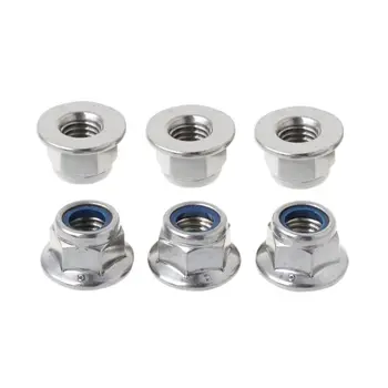 

6pcs M12 Stainless Steel Nylon Flange Locknut Hexagon Strap Self-Locking Anti-Slip Nut Lock Screw Cap