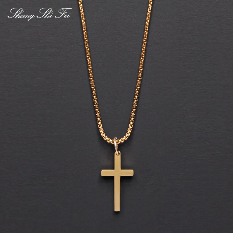 9ct Yellow Gold Cross Pendant With Curb Chain - Walker & Hall