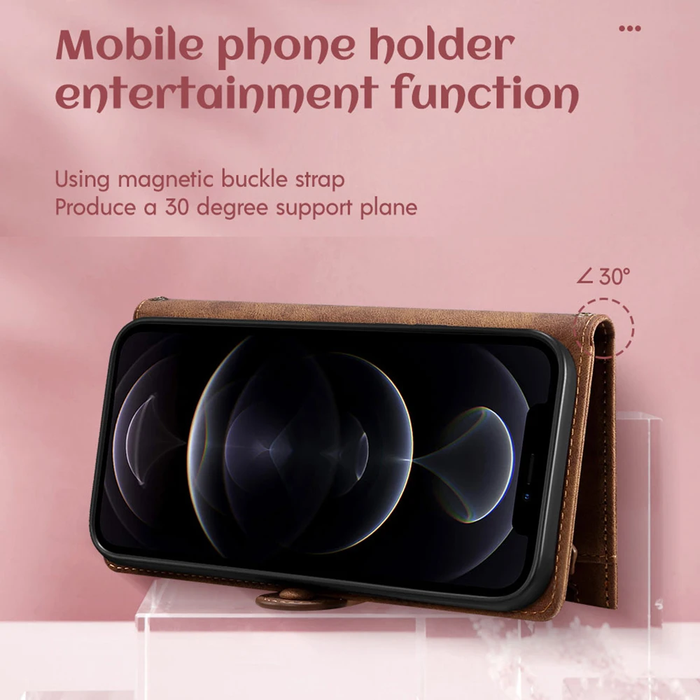 Wallet Flip Leather Case For iPhone 14 Pro Max Case for Apple 14 Plus With Free Rope Card Slot Luxury Zipper Protective Cover