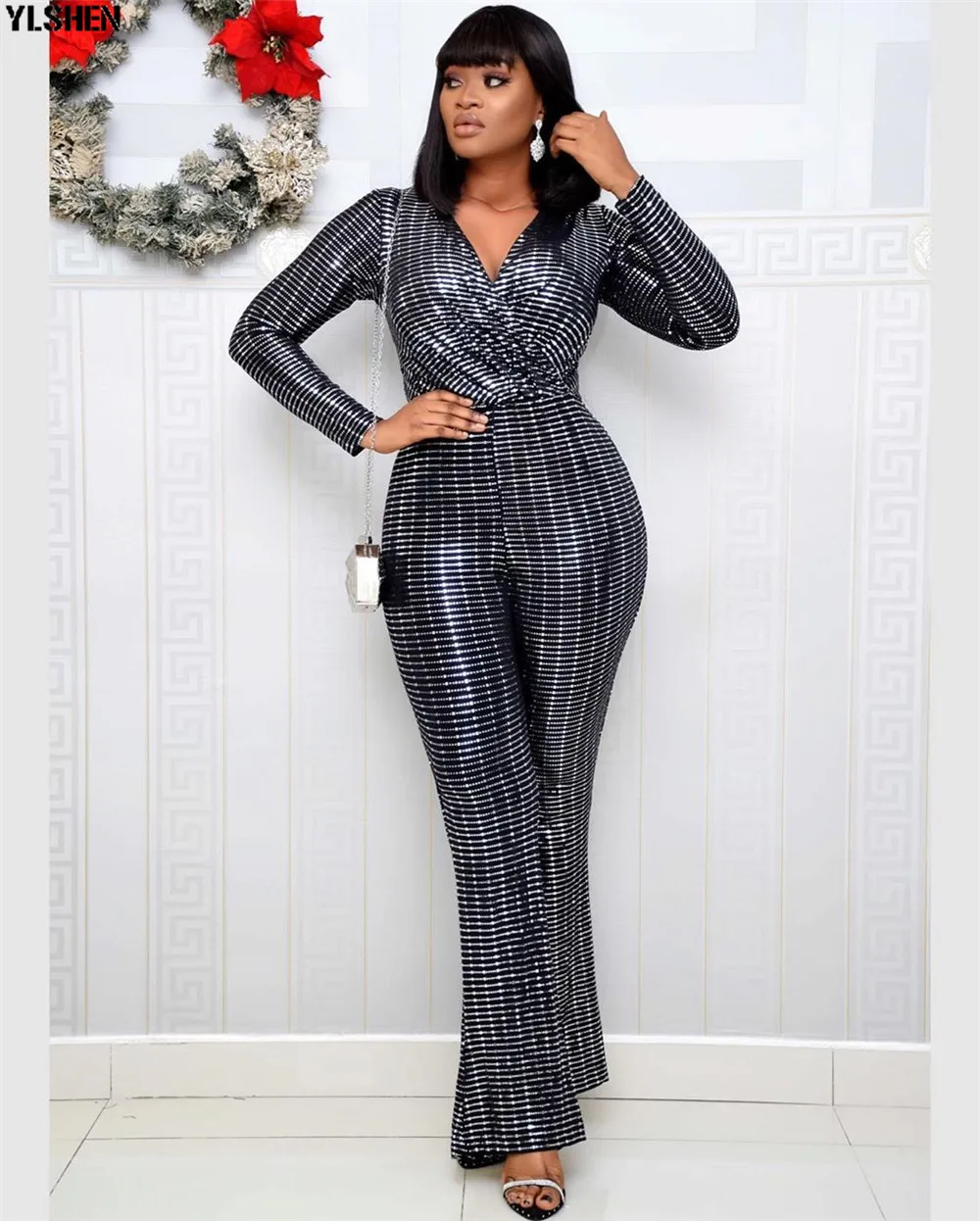 2020 Jumpsuit Africa Clothing African Dresses for Women Elastic Sequins Bodysuit Jumpsuits Overalls Plus Size African Clothes 01