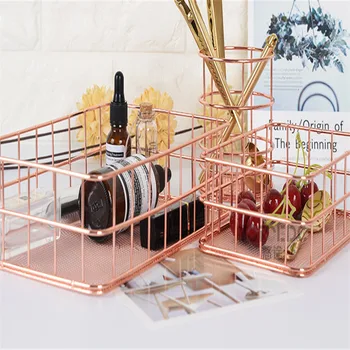 

Square Iron Wire Metal Pen Pencil Holder Desktop Debris Storage Basket Rose Gold Wire Chopsticks Kitchen Box