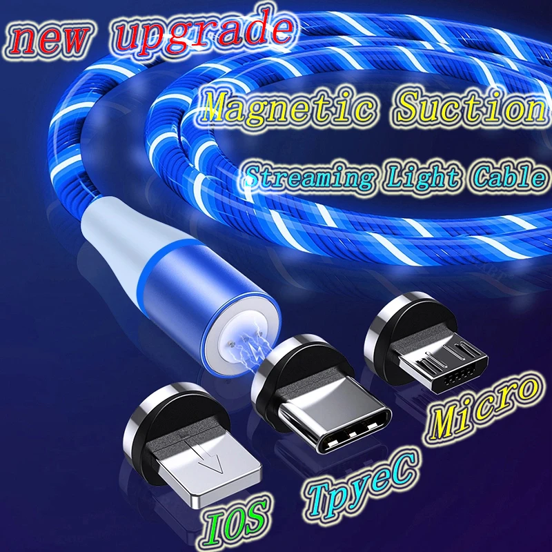 

3A LED Flowing Light Magnetic Micro USB Fast Charging Data Cable For Samsung Huawei Xiaomi iPhone Charging Phone Charge Cable