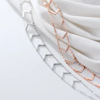 

925 Silver V Pendant Necklace Rose Gold Jewelry Minimalism Chocker Kolye Vintage Boho Bijoux Femme Collier Women Necklace