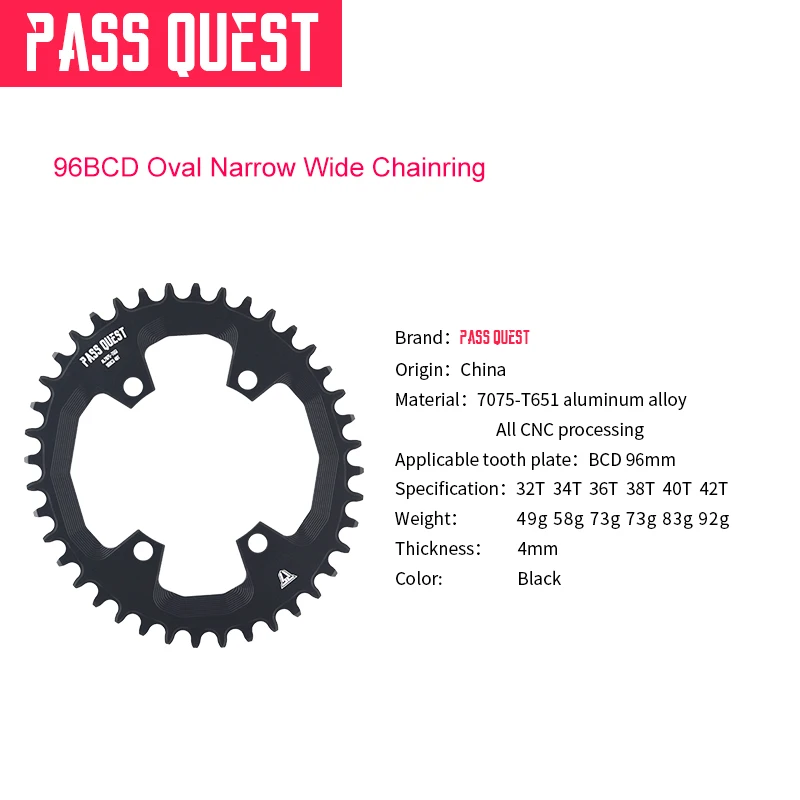 PASS QUEST овальная Звездочка 96BCD MTB узкая широкая велосипедная цепь колеса 32/34/36/38/40/42T