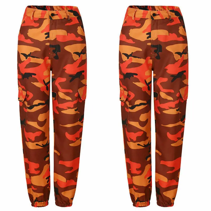 

Women Camo Cargo High Waist Hip Hop Trousers Pants Military Army Combat Camouflage Long Pants Hot Capris Pants Pantalons