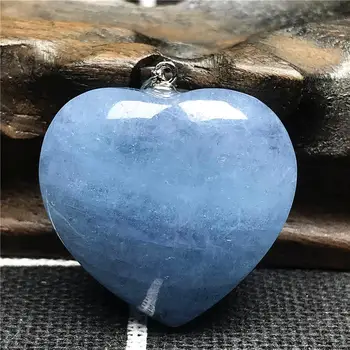 

Genuine Natural Blue Aquamarine Heart Pendant Woman Man Crystal 27x10mm Beads 925 Silver Clear Gemstone Healing Jewelry AAAAA