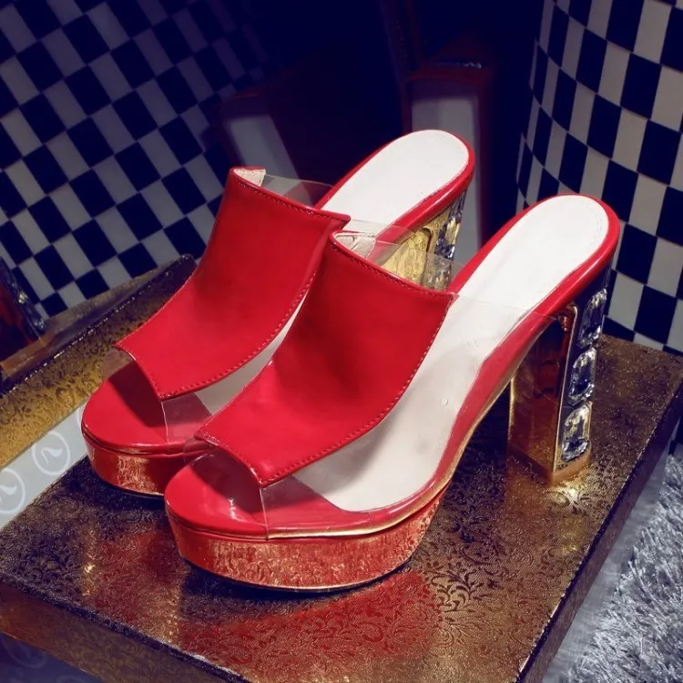 

Foot Curb 2018 Korean-style New Style High-Heel Chunky-Heel Waterproof Platform Fish Mouth WOMEN'S Slippers Sexy Transparent Cry