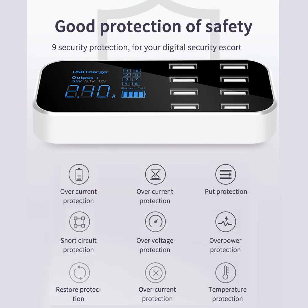 AOZBZ 8 портов несколько зарядных портов быстрое автомобильное зарядное устройство USB ЖК-дисплей Каррегадор автомобиль Быстрая зарядка с несколькими защитой