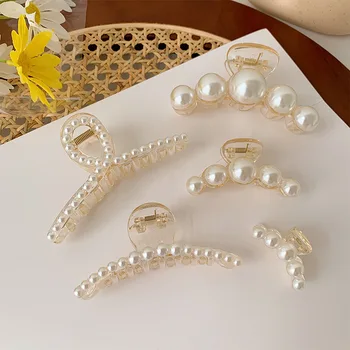 

South Korea INS Pearl Barrettes Side Clip GIRL'S Back of the Head Big Small Number Hair Claw Head Barrettes Clip Grip Hair Clip