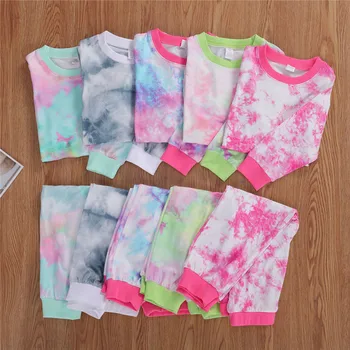 

Children Autumn Spring Homewear Pajama Sets Baby Girls Boys Tie-dyed Clothes Long Sleeve O-neck T Shirts Tops Pants Tracksuit