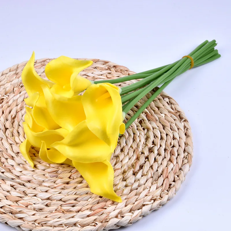 Yellow Самодельные Украшения для волос 10 шт./компл. Искусственные цветы Калла Лилия бутонов, букет цветов LED Настольная лампа домашний Свадебные украшения осень Декор PU Декор - Цвет: Yellow