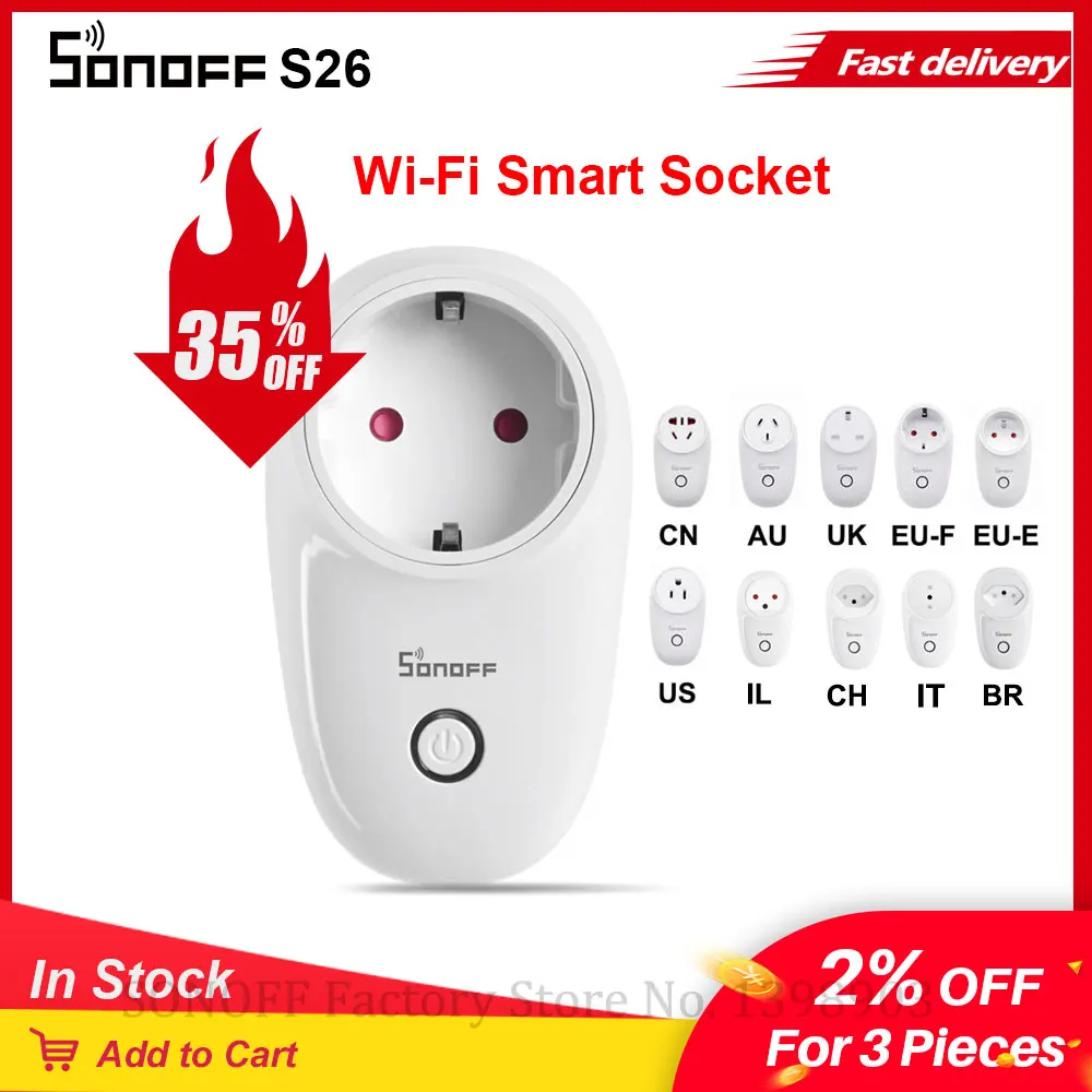 Умная розетка Itead SONOFF S26 с Wi Fi беспроводной штепсель розетки для умного дома