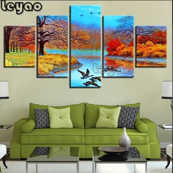 

Full Square/Round Drill 5D DIY Diamond Painting 5 Pieces Abstract Forest Lake & Birds Landscape Embroidery Cross Stitch