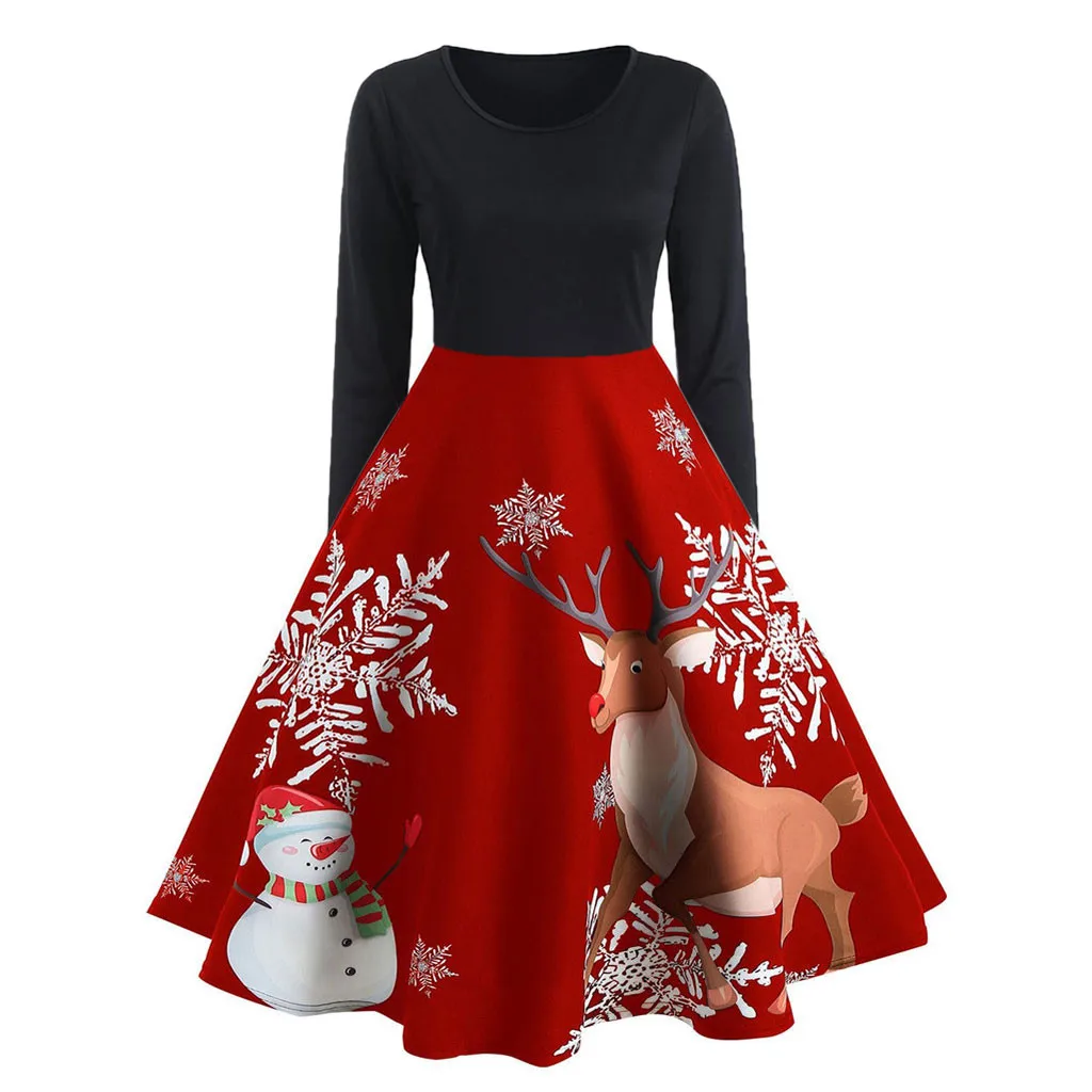 Осеннее женское рождественское платье, новогоднее праздничное платье большого размера с длинным рукавом, повседневное винтажное зимнее платье для девушек 10,16