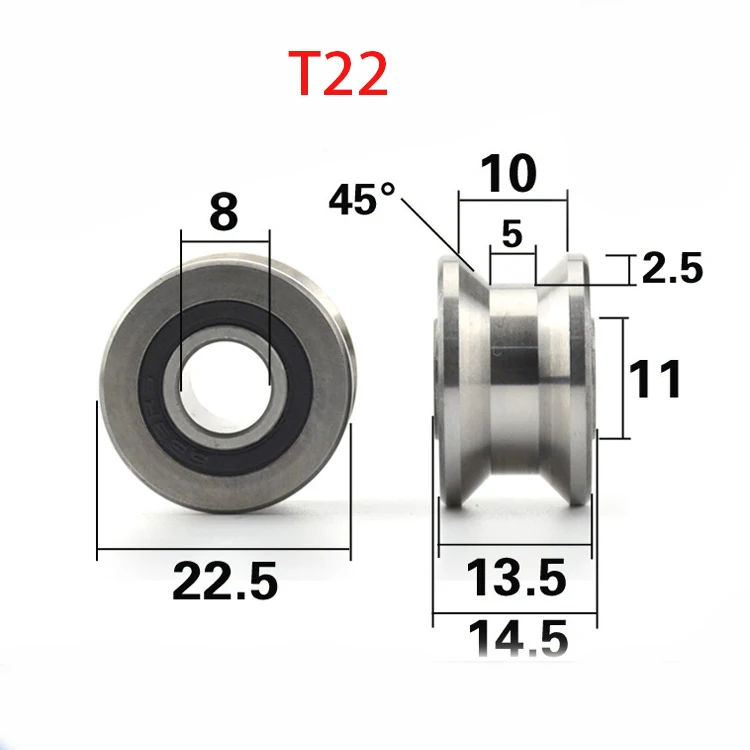 5 шт./лот CNC TU22 8 мм V/U паз шкив подшипники T22 8*22,5*14,5*13,5 мм V паз ролика колеса шарикоподшипник T-U-22