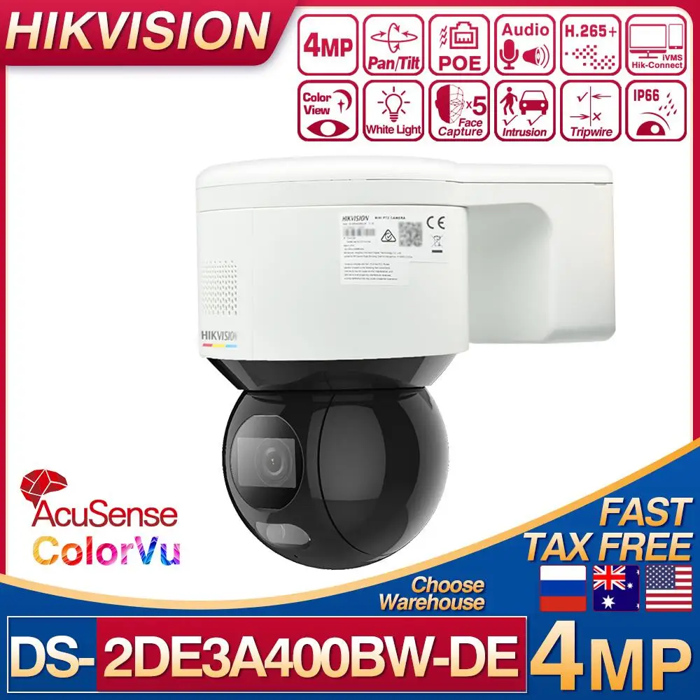 Hikvision DS-2DE3A400BW-DE(F1)(S5) 4-мегапиксельная IP-камера POE Acusense ColorVu Pan Tilt H.265 + IP66 2-полосная