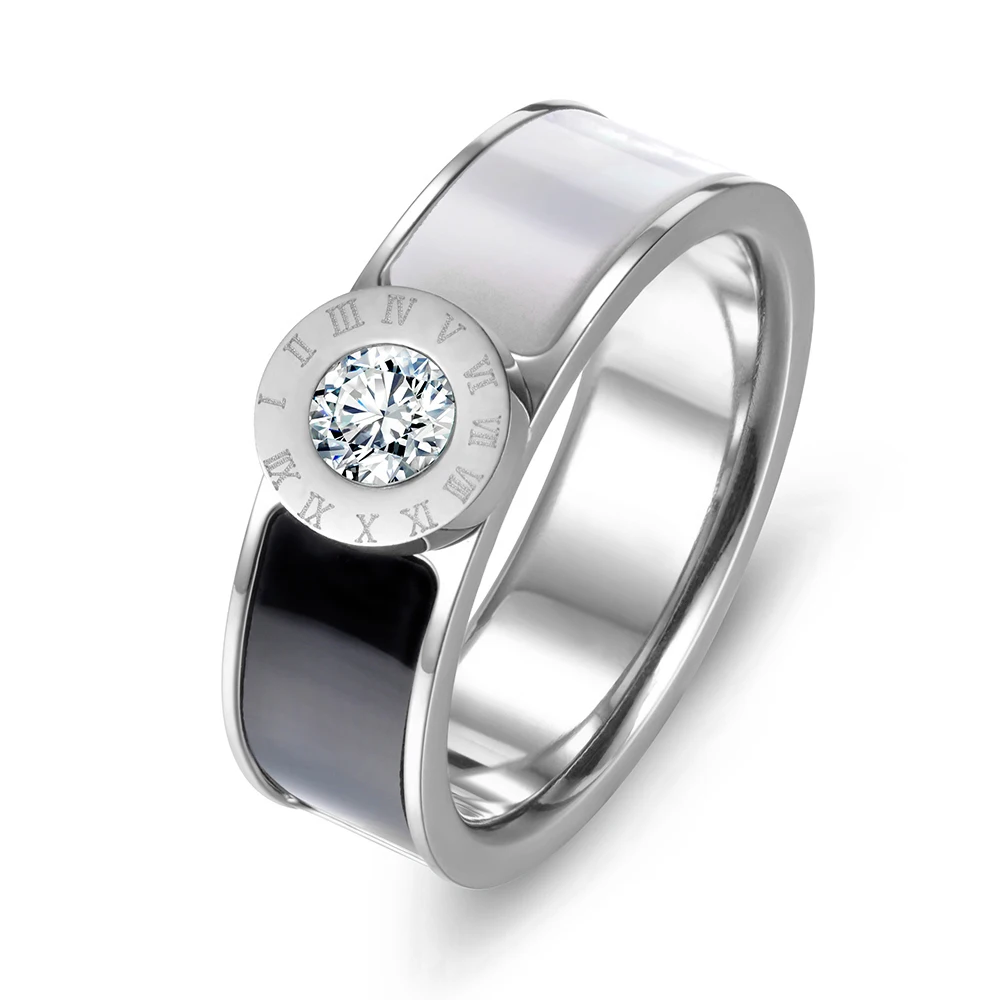 Lokaer Classic Stainless Steel Fine Brand Jewelry Acrylic & Shell Roman Alphabet Rings Bridal Wedding Engagement Ring R17033 stainless steel ring finger ring wedding rings wedding ring