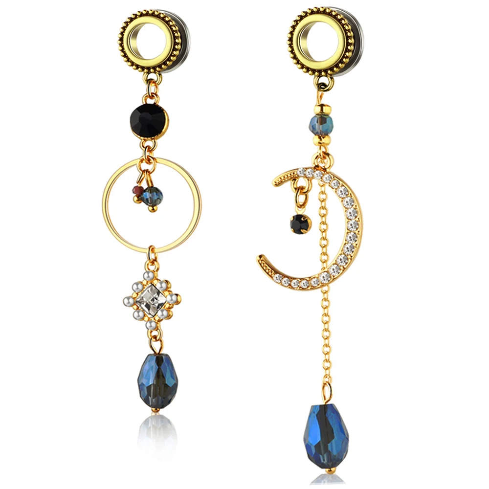 

Ear Gauge Tunnels Surgical Steel Tunnel Large Moon Dangle Hoop Ear Gauges Stretching Piercing Plugs Jewelry