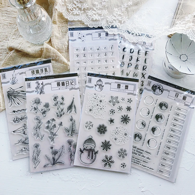 

Vintage Plant/English Alphabet/Snowflake/Herbaceous Transparent Clear Silicone Stamp DIY Scrapbooking Album Decoration Planner