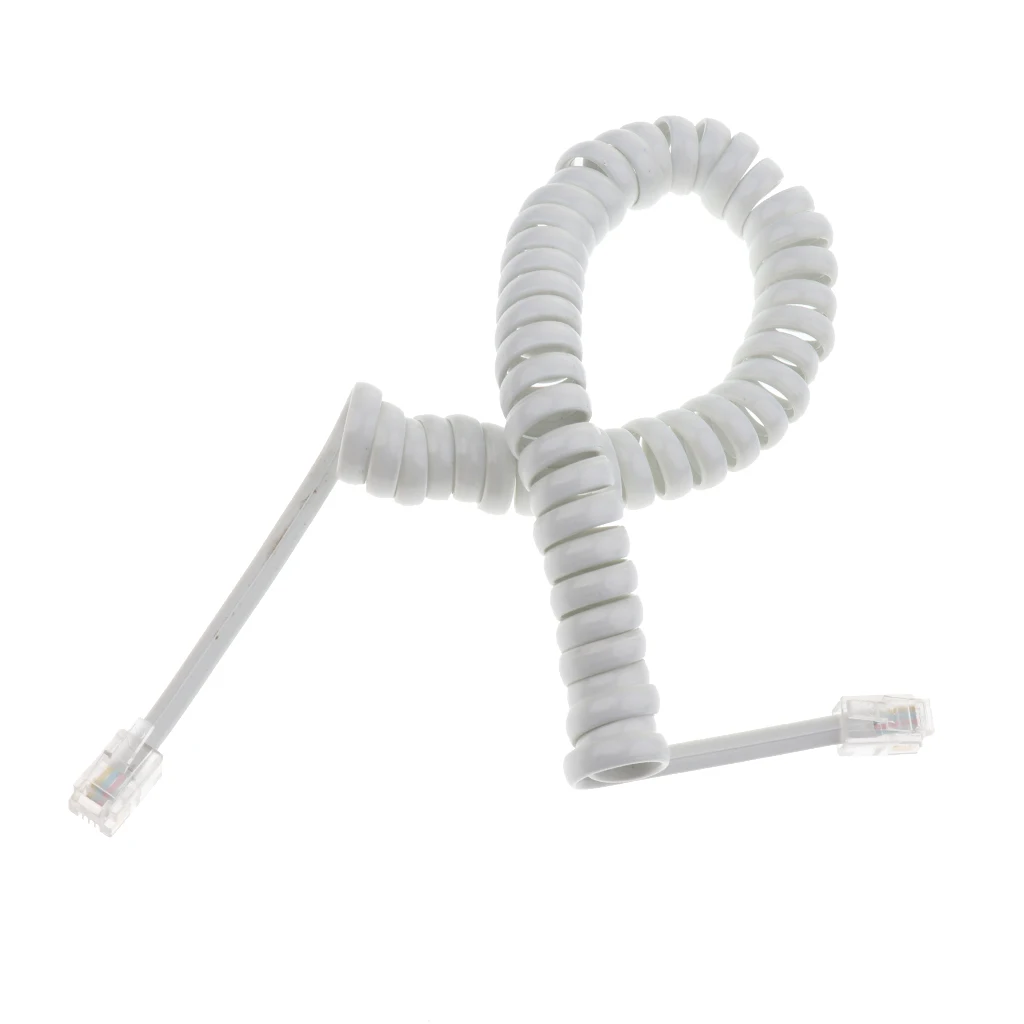 Telephone Handset Receiver Cord Phone Curly Coil Cable 4P4C RJ22 - White