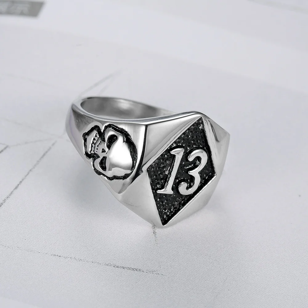 

In AliExpress Hot Selling with Numbers 13 Stainless Steel Ring Skull Ring Titanium Steel Ring