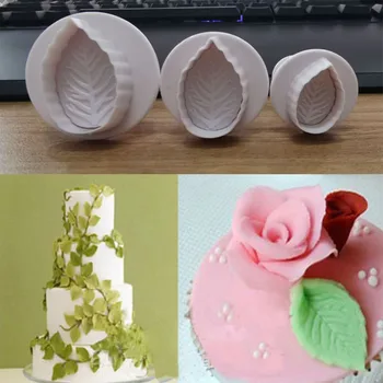 

3Pcs/Set Cake Rose Leaf Plunger Fondant Decorating Sugar Craft Mold Cutter Tools