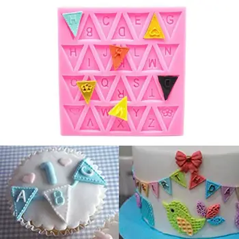 

3D DIY Chocolate Flag Bunting Trays Cake Mold Kitchen Bakeware Silicone Tools Alphabet Decorating Cake Letter Trays Fondant G7Z6