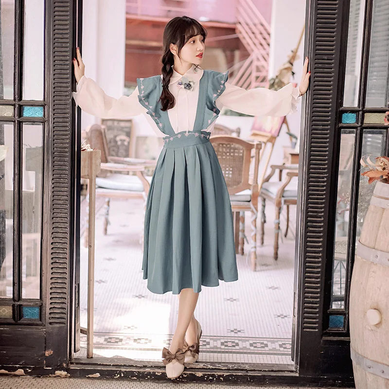 

Very Fairy of France Non-mainstream Two-Piece Set Western Style Retro Fairy Immortal MORI Series Suspender Strap Dress Children