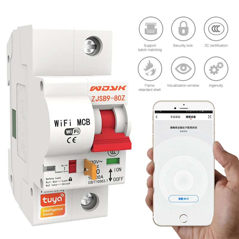 

1P Smart WIFI Circuit Breaker IoT Air Switch Smart Life/tuya Smart APP Control Support Amazon Alexa Google Home