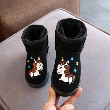 

New Rubber Boots Soft Kids Cartoon unicorn Boot Girls Slip-resistant Boots Cotton Padded Flat Boys Winter Snow Boot