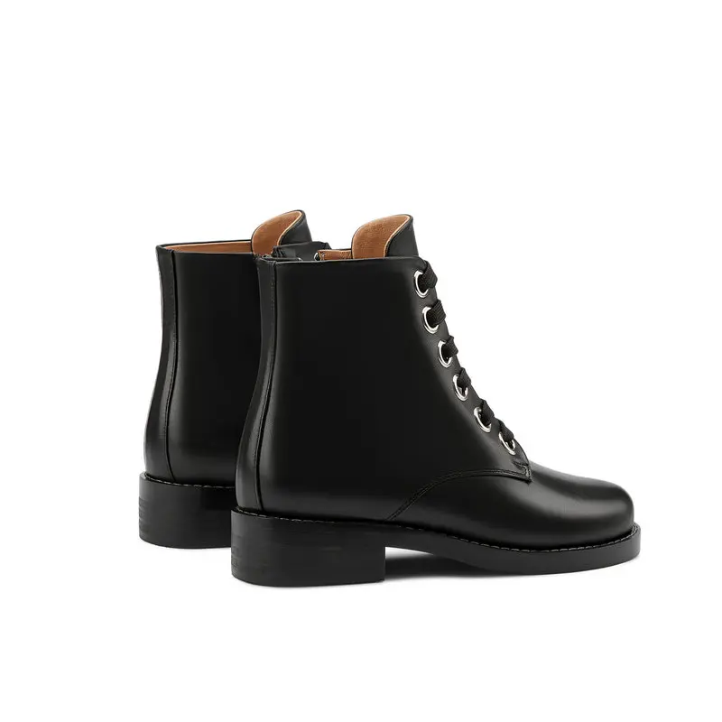 Retro Platform Genuine Leather Women's Ankle Boots Winter Newest Round Toe Med Heels Pumps Party Prom Shoes Woman