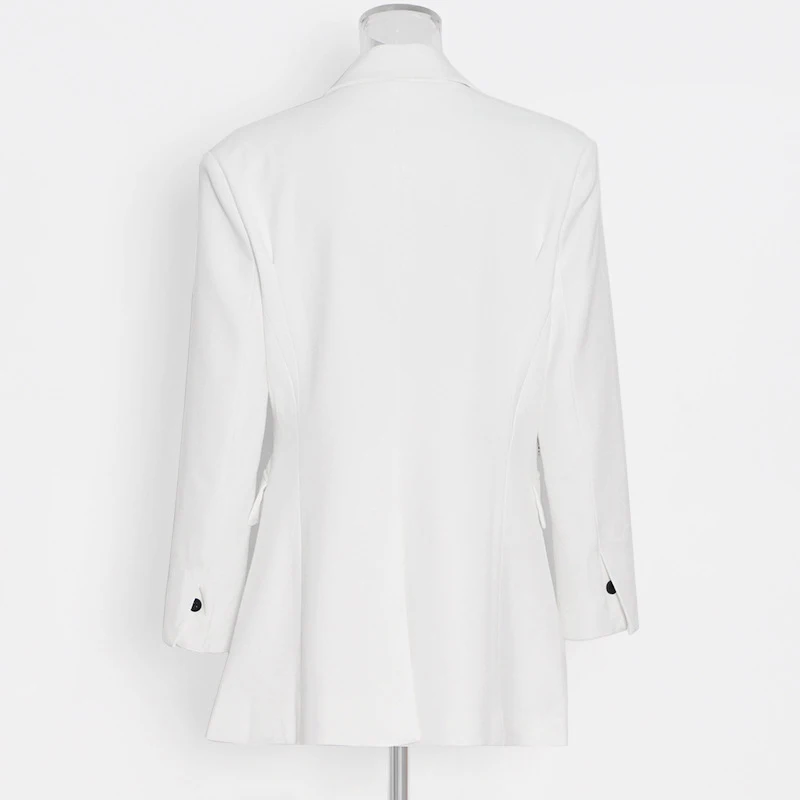 ECRURANI White Elegant Jackets For Women Lapel Long Sleeve Lace Up Loose Solid Vintage Coats Female Fashion Clothing 2022 Style