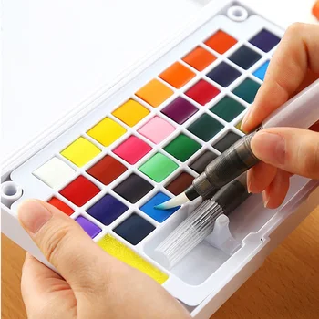 

12/18/24/36 Solid Watercolor Paint Set With Water Brush Pen Foldable Travel Water Color Pigment For Drawing Art Supplies