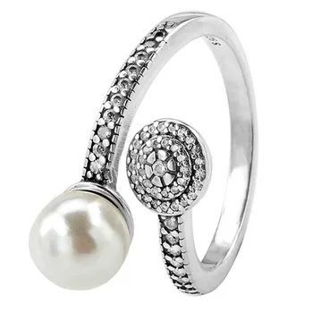 

Original 925 Sterling Silver Ring Pearl Radiant Glow With Crystal Rings For Women Wedding Party Gift Fine Jewelry