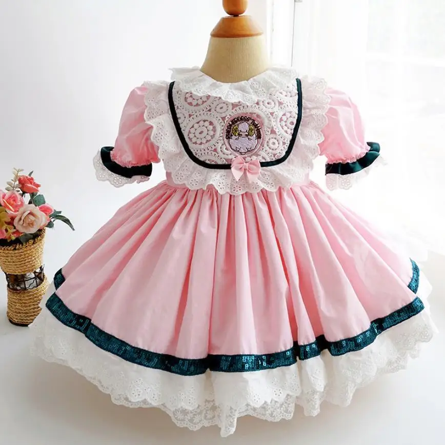 Summer Spanish Lolita Princess Dress Lace Cartoon Embroidery Ball Gown For Girls Birthday Party Vestidos Y2685 | Детская одежда и