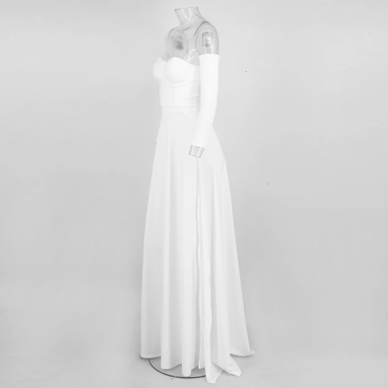 Tobinoone белое платье Для женщин с открытыми плечами осеннее сексуальное Макси длинное платье высокого Разделение пикантные Платья для вечеринок Элегантное платье Vestidos
