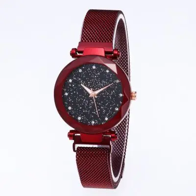 1 шт., браслет из нержавеющей стали с сеткой, часы для женщин, Кристальные Аналоговые кварцевые наручные часы, женские часы для спортивного платья, роскошные часы - Цвет: red