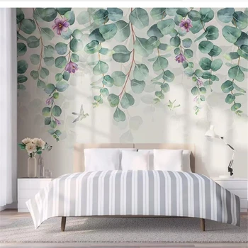 

Silk wall papers home decor Custom wallpaper Nordic minimalist tropical leaves flowers butterfly bird bedroom wall behang