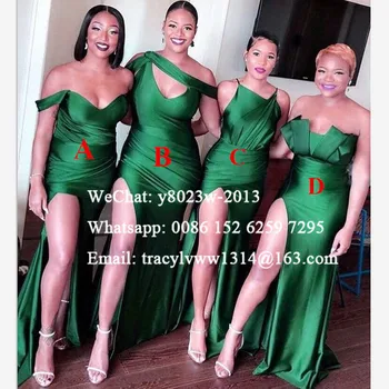 

Green Bridesmaid Dresses African Women Sexy Side Split Off Shoulder Mermaid Long Wedding Party Dress Robe Demoiselle D'honneur