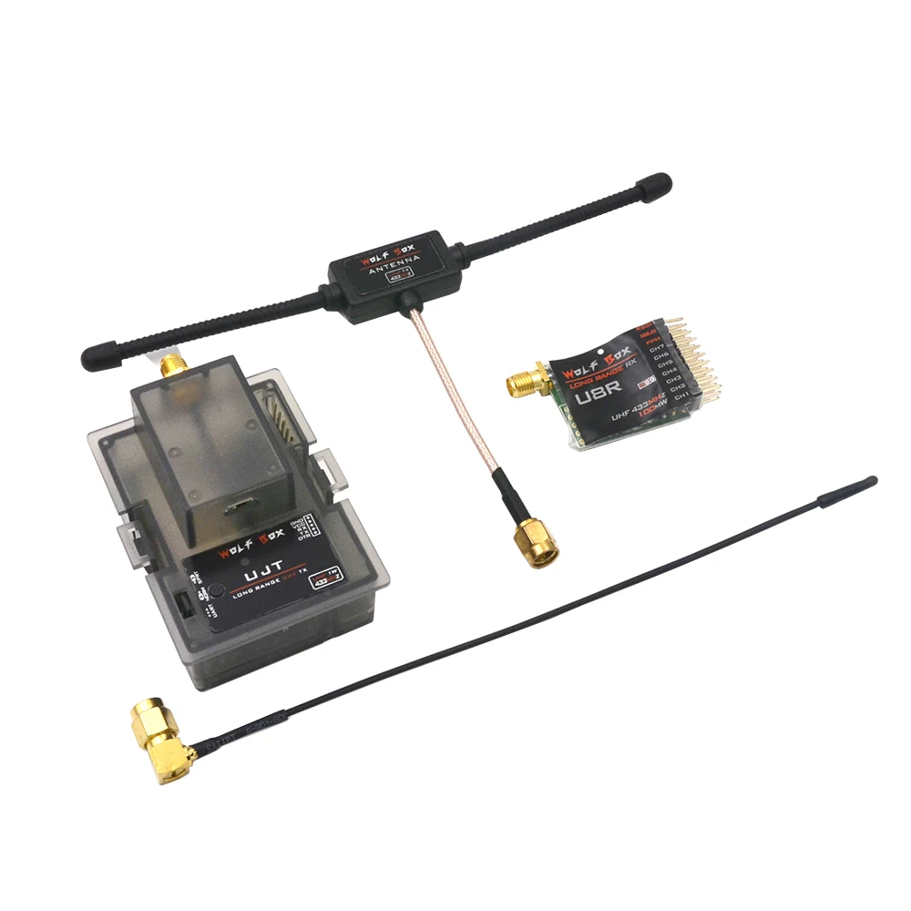 

WOLFBOX LONG RANGE UHF 1W 100MW 433MHz TX+RX Transmitter +Receiver Kit JR Module Compatible with X9D/X12S/ X7/THX9/9XR